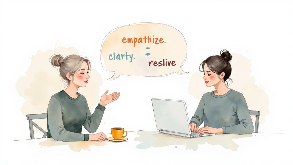 A group of diverse customer support agents collaborating and smiling in a modern office.