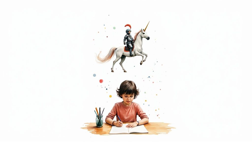 A parent and child writing story ideas together