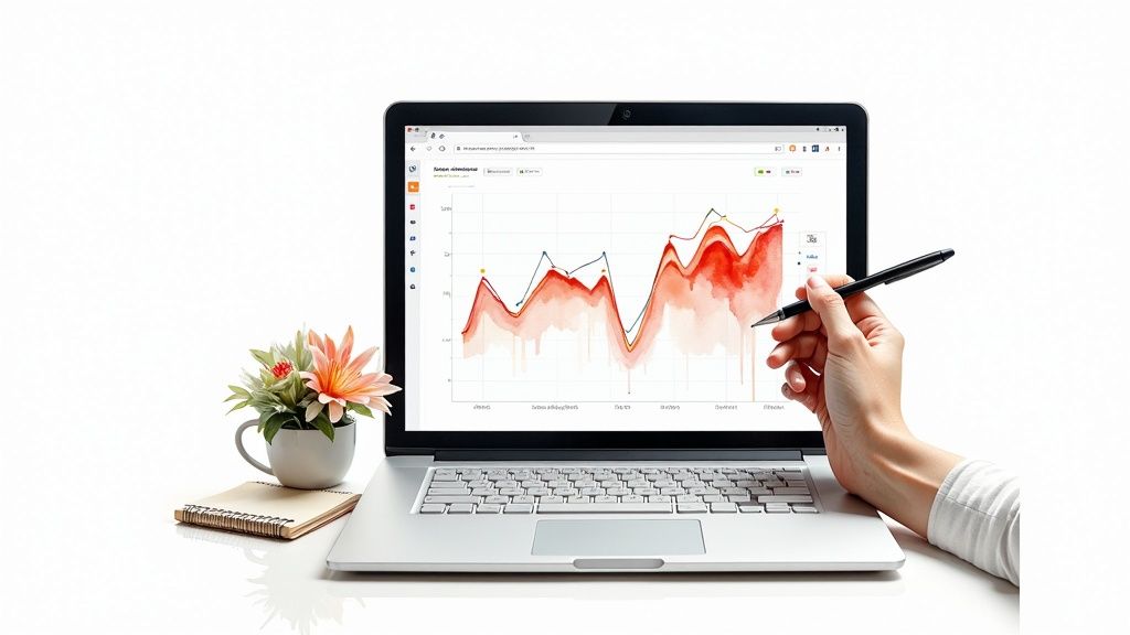 A person analyzing graphs and charts on a large digital screen, representing data-driven strategy.