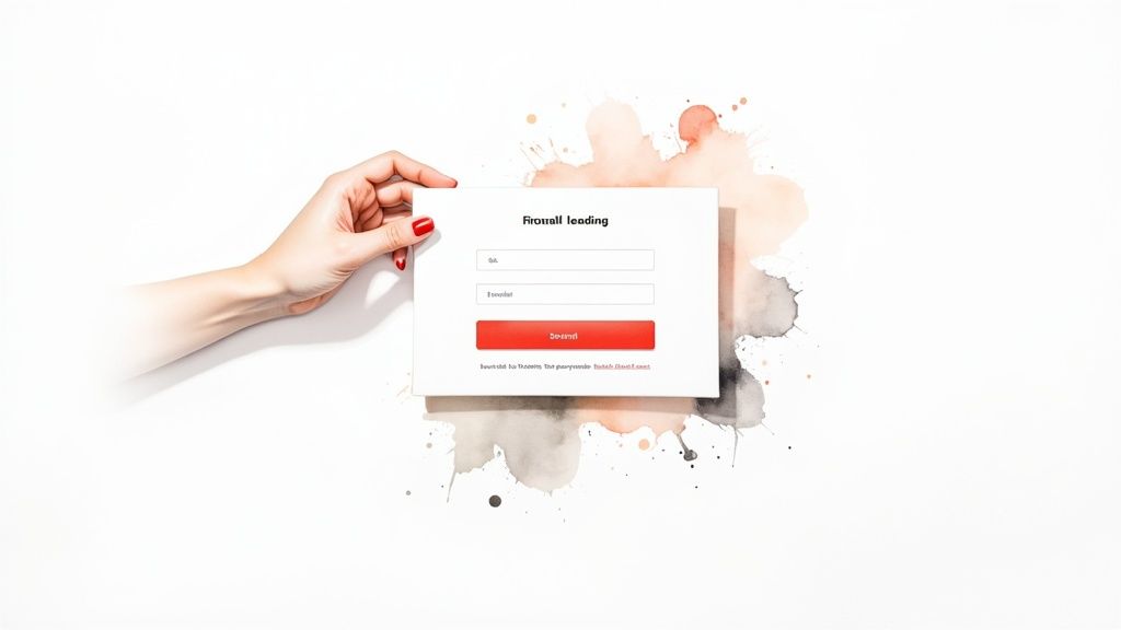 A landing page on a laptop screen with design elements like headlines and CTAs being adjusted, symbolizing optimization.