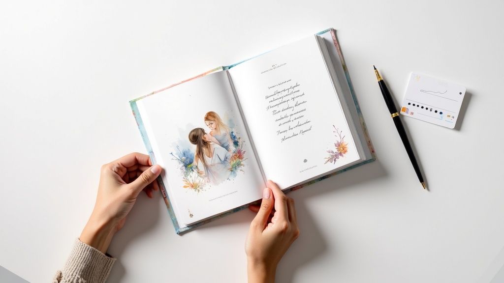 A child holding a professionally printed personalized hardback book.