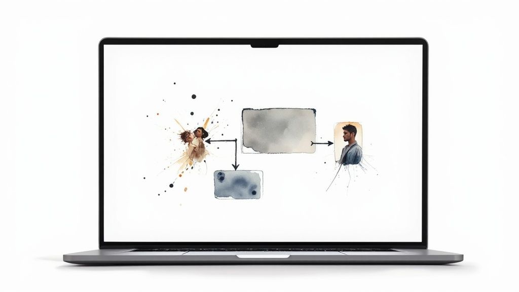 An illustration of a chatbot's inner workings with gears and conversation bubbles.