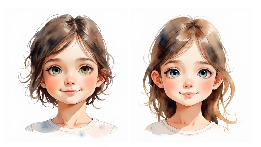 A young girl reading a personalized book where she is the main character