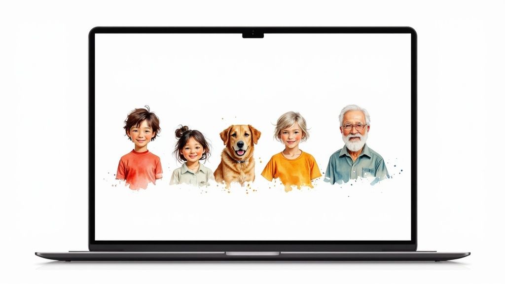A child happily looking at a custom social storybook featuring a character that looks like them