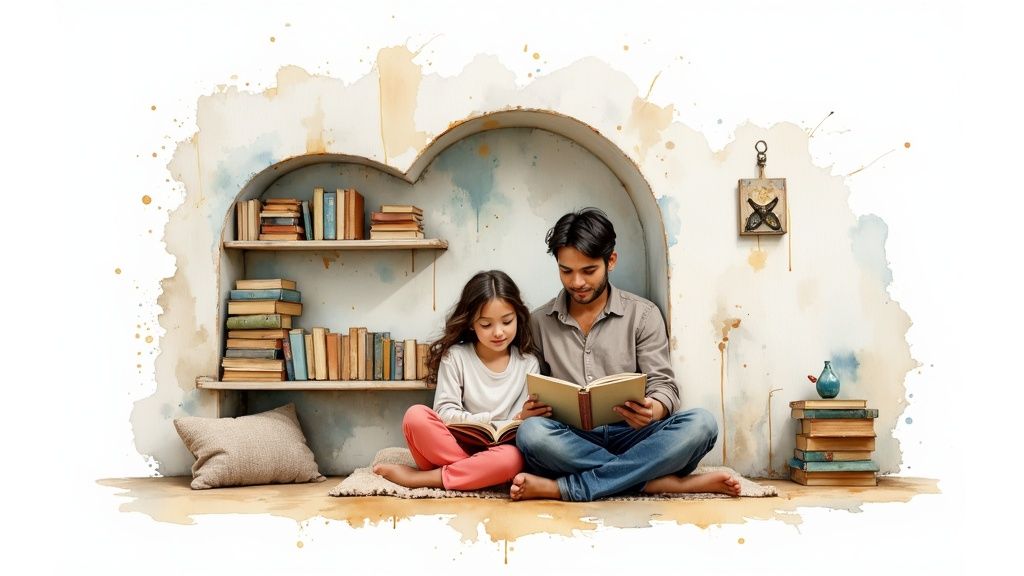 A cozy and inviting reading nook with soft pillows, good lighting, and accessible books.