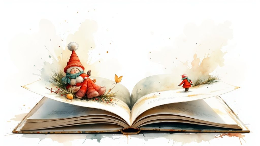 A collection of different art styles for a personalized Christmas storybook