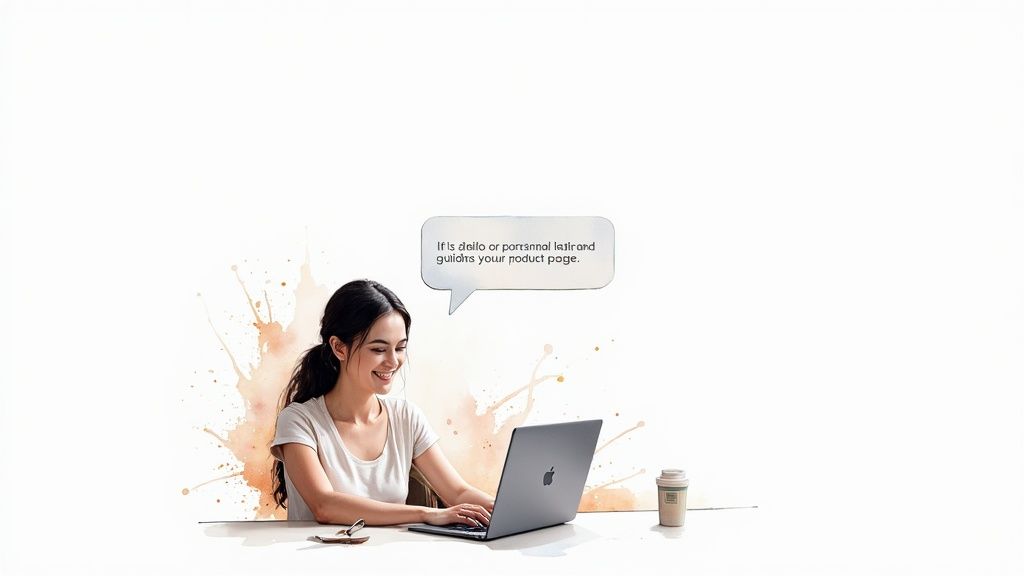 A person interacting with an AI chatbot on a laptop, illustrating the concept of AI chatbots for WordPress.