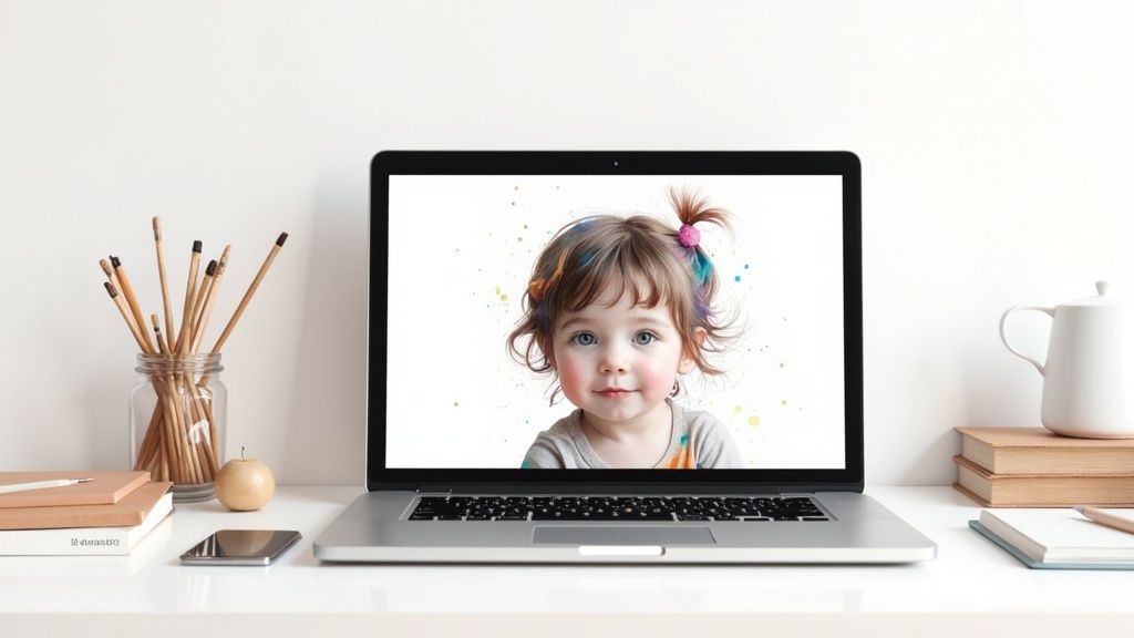 A child happily playing with a personalized storybook