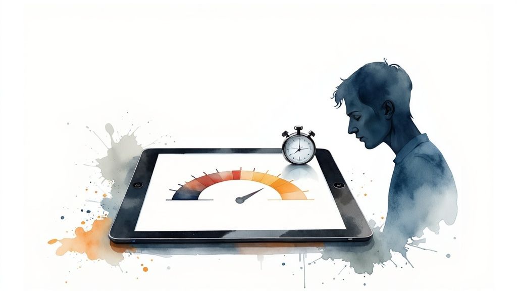 A speedometer graphic superimposed over a website, indicating fast loading times and optimal performance.