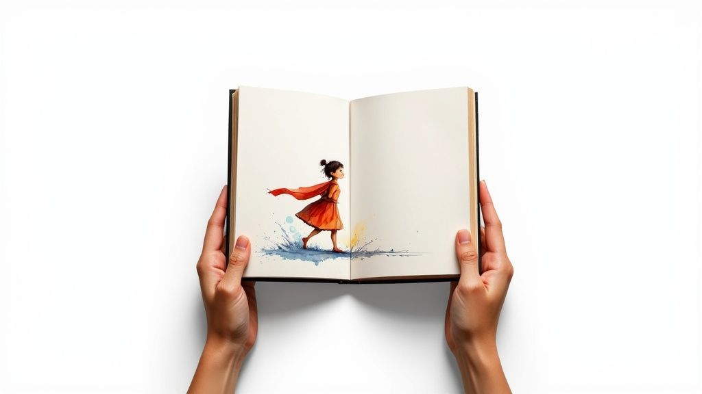 A child holding a professionally printed hardback copy of their personalized storybook.