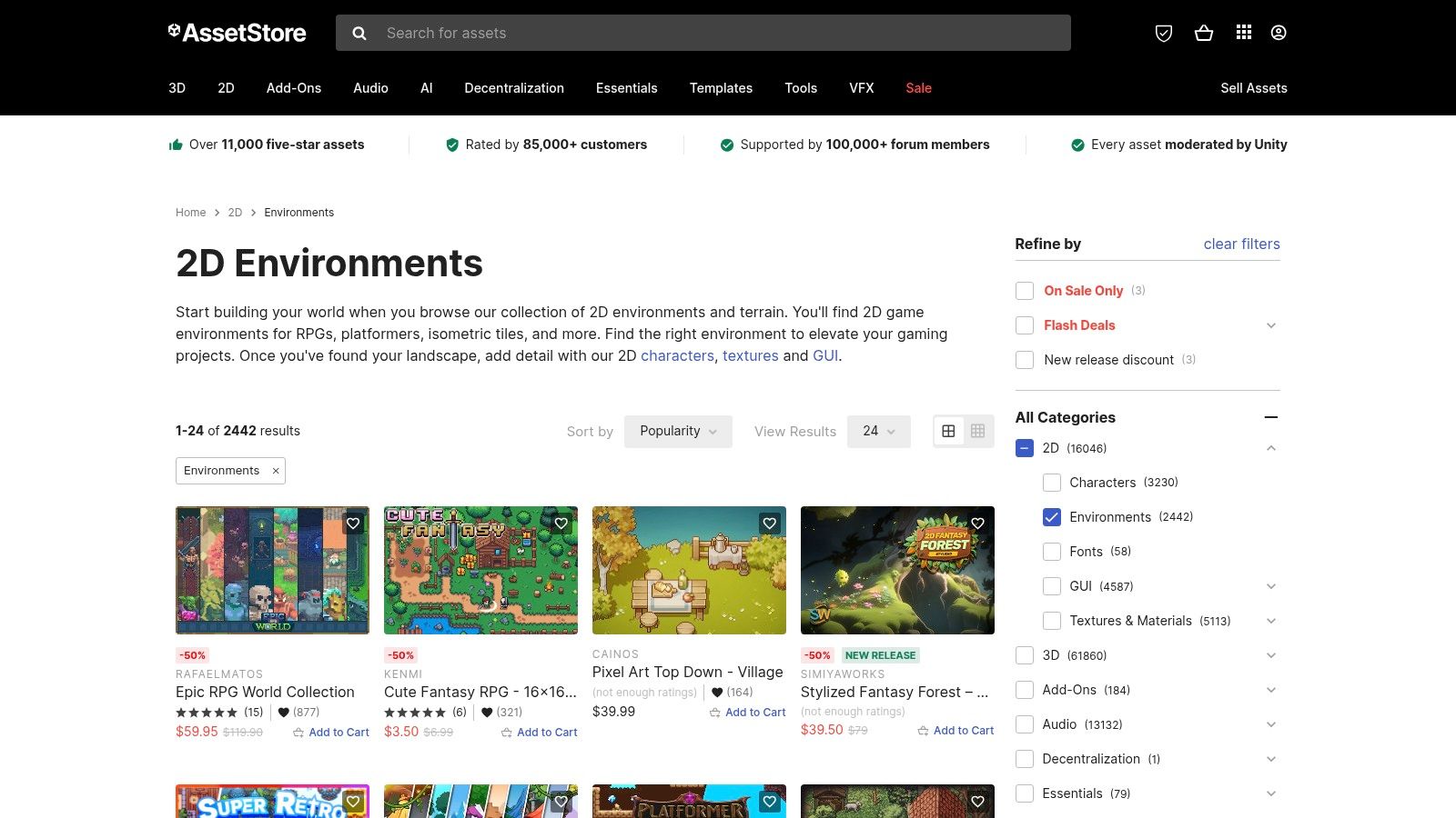 Unity Asset Store – 2D categories