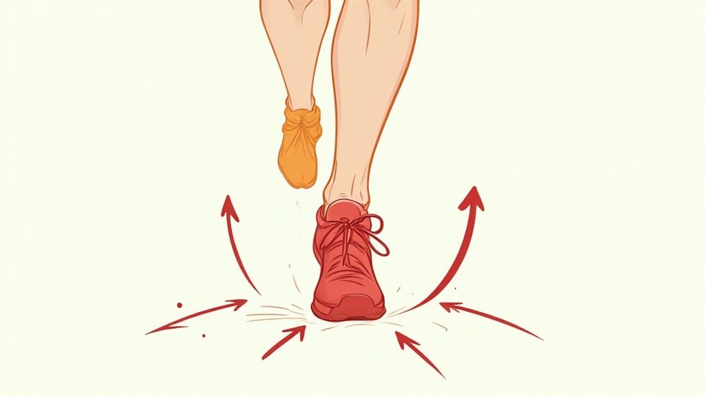 A diagram showing the kinetic chain from the hip to the foot.
