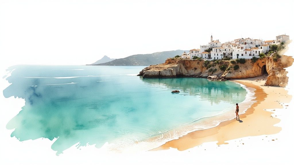 Paisaje idílico de una cala en Menorca con aguas turquesas