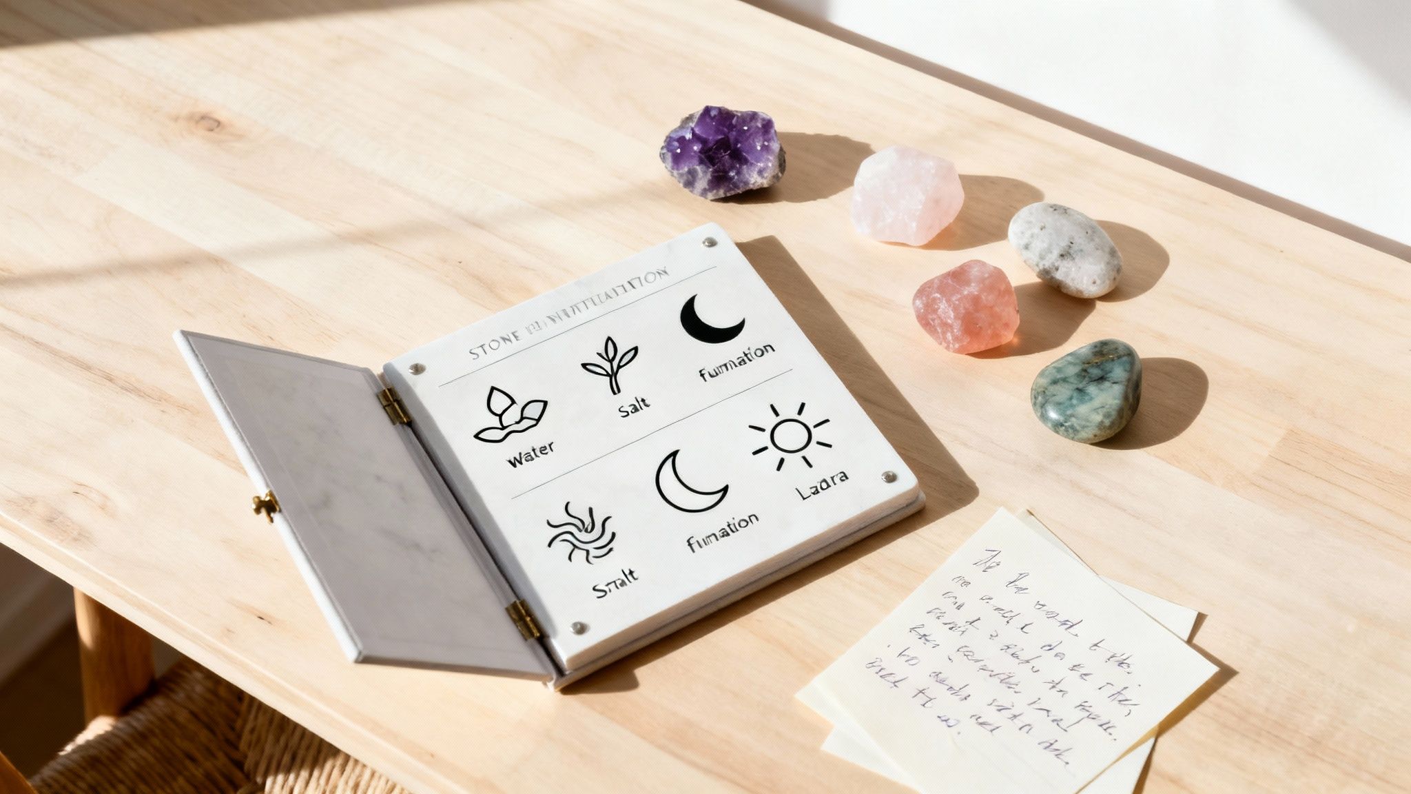 Personne purifiant un cristal avec de la fumée de sauge