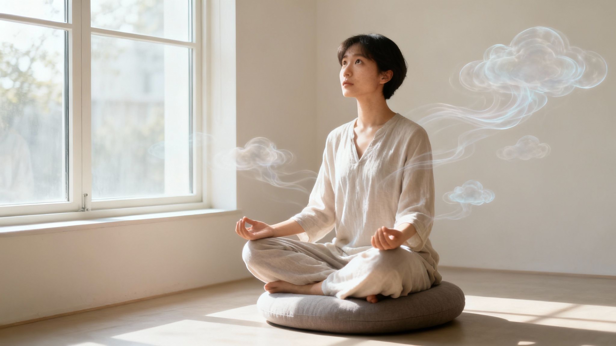 Personne méditant en pleine nature pour illustrer la sérénité de la pleine conscience