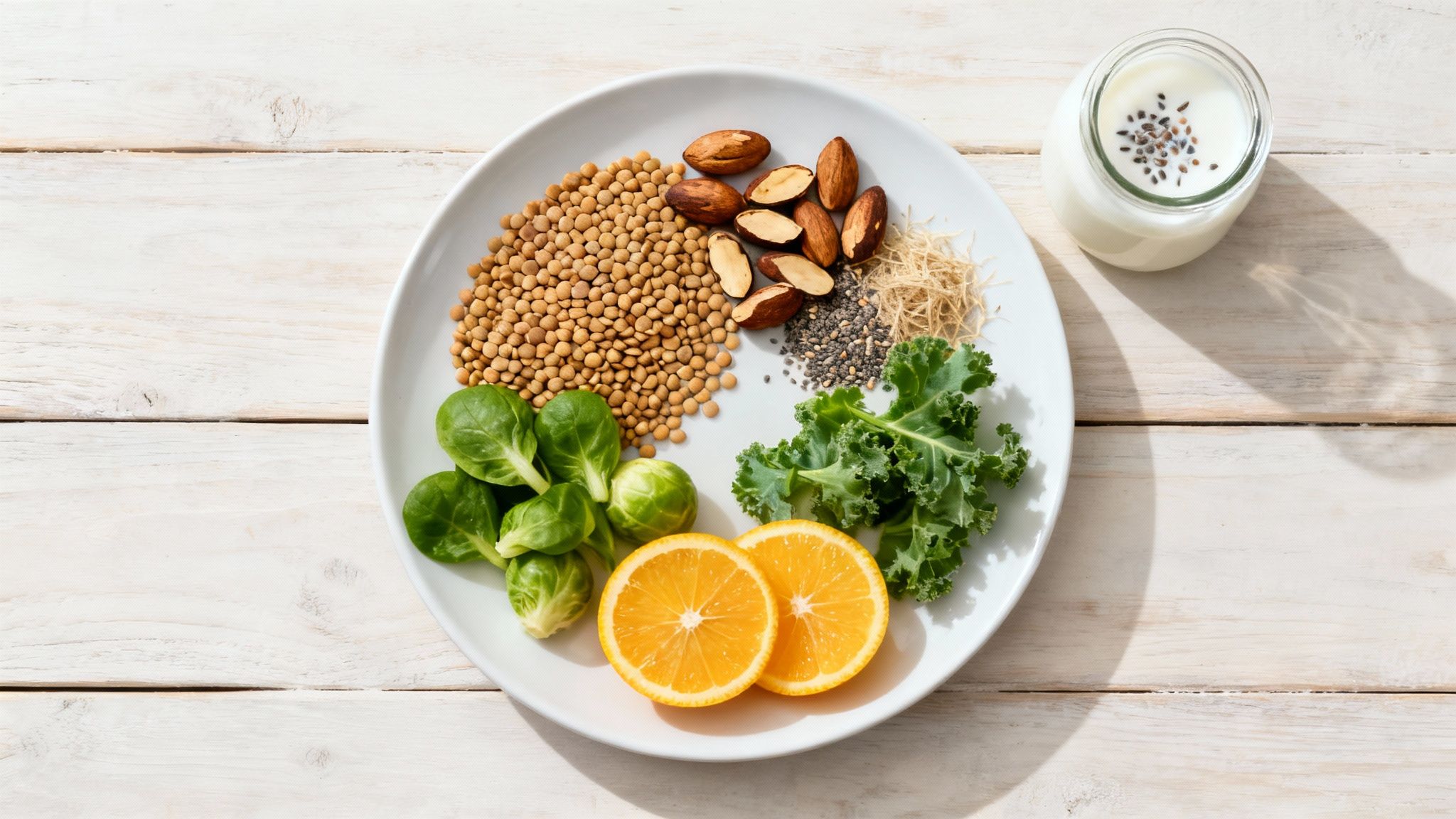 Assiette d'aliments riches en nutriments pour renforcer le système immunitaire naturellement avec légumes verts et graines