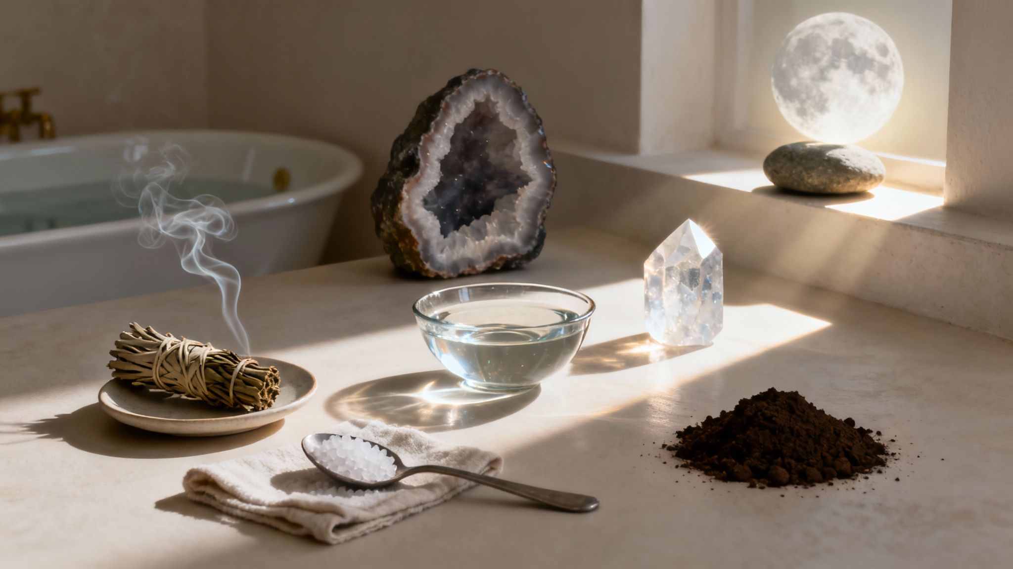 Une collection de cristaux purifiés et brillants disposés harmonieusement