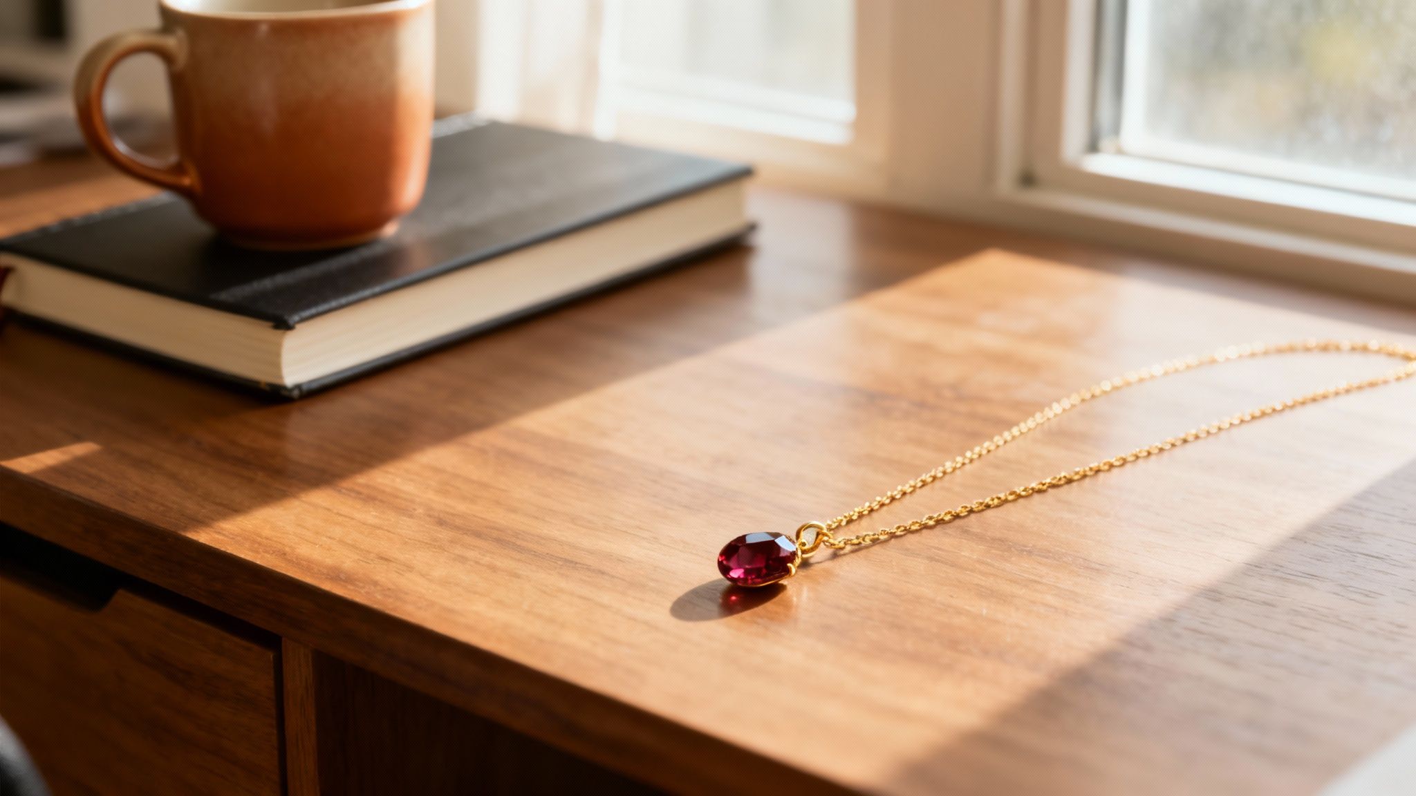 Une femme portant un bracelet en grenat, assise en posture de méditation, avec la pierre mise en évidence.