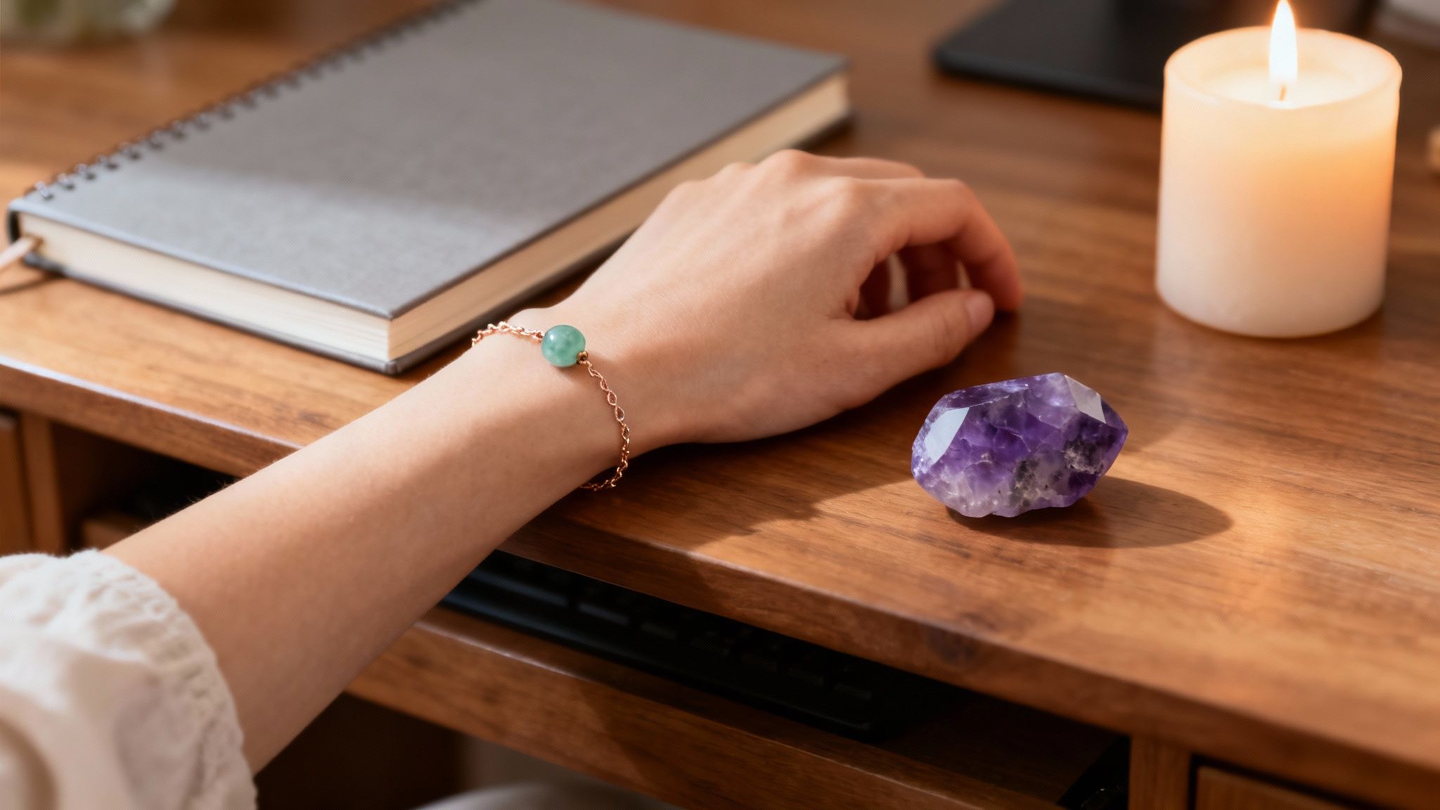 Personne méditant avec un cristal dans sa main