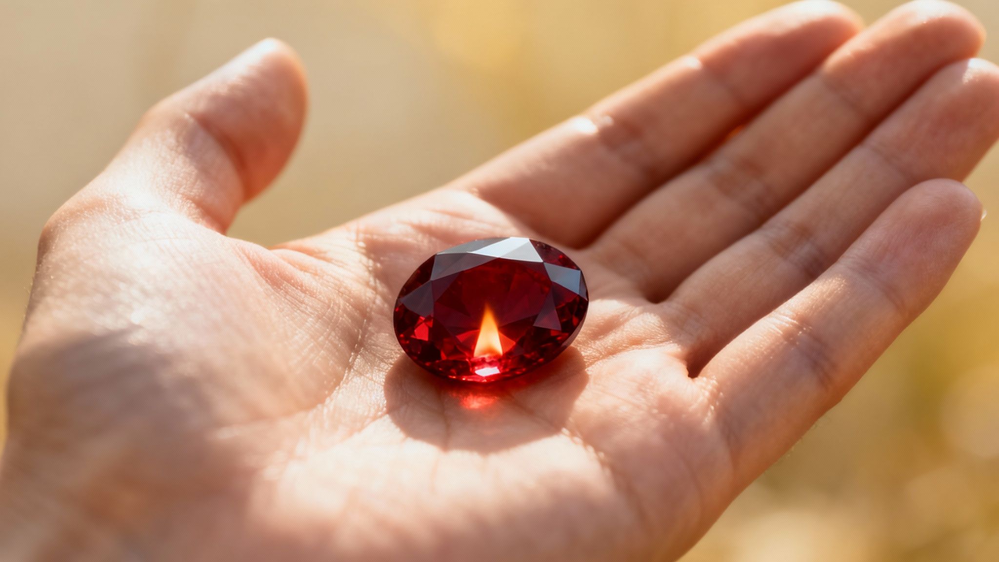 Une pierre grenat brute posée sur un fond sombre, mettant en valeur sa couleur rouge intense et ses facettes naturelles