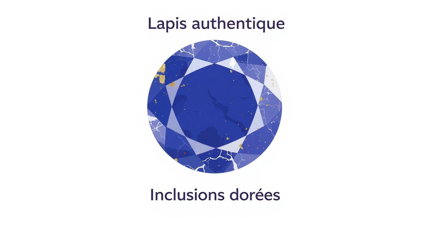 Une pierre de lapis-lazuli bleue authentique, taillée en gemme, avec des inclusions dorées visibles sur sa surface.