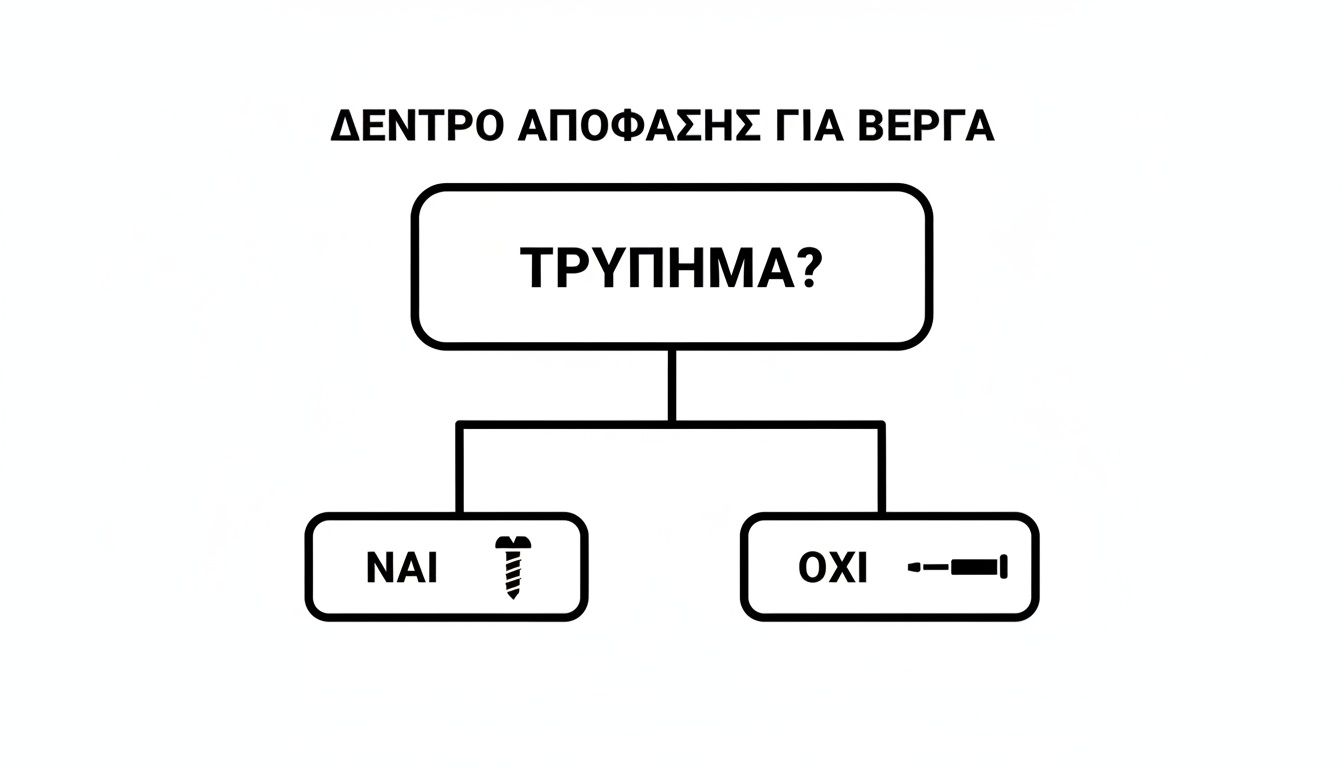 Διάγραμμα ροής που δείχνει ένα δέντρο απόφασης για βέργα, με επιλογή τρυπήματος.