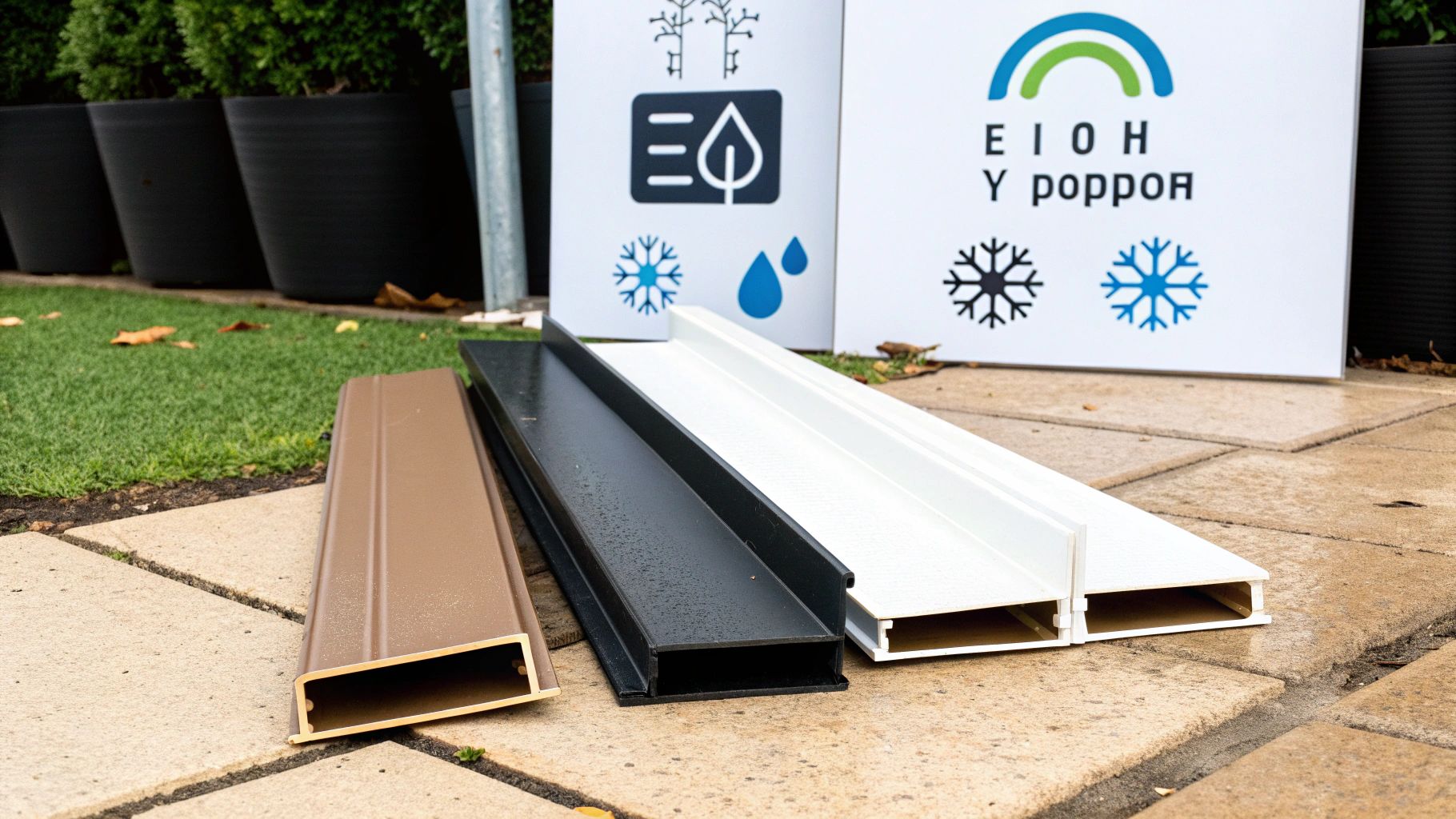 Διάφορα υλικά και προφίλ υδρορροών για πάνελ