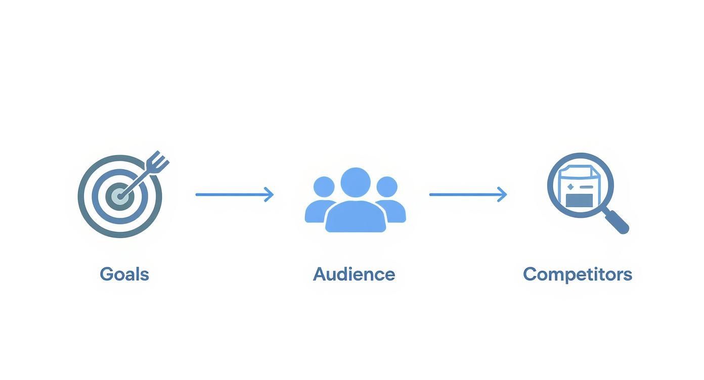 Website Marketing Workflow Website Marketing workflow showing goals audience and competitors