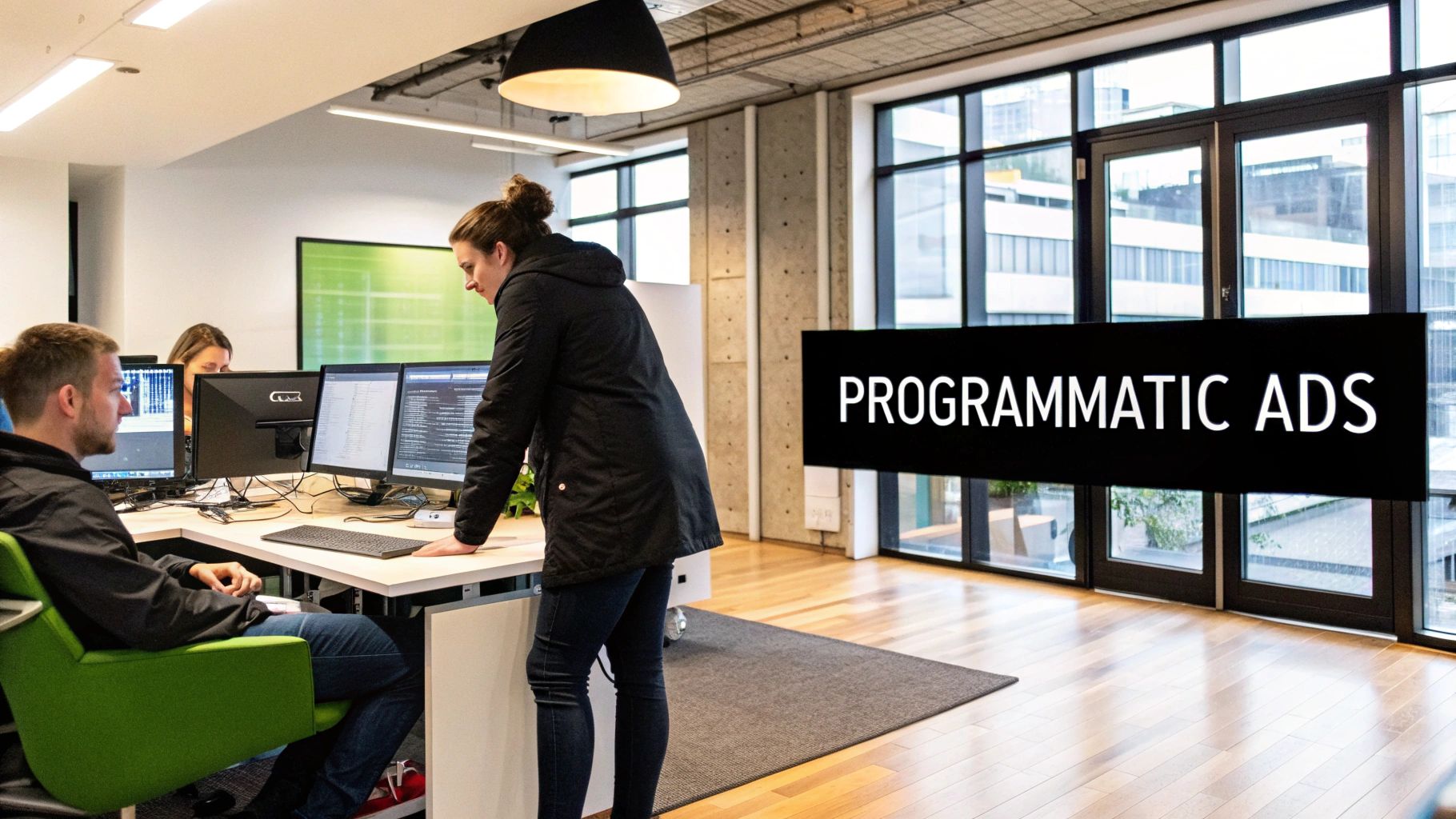 Team discussing Programmatic Advertising strategy in a modern office