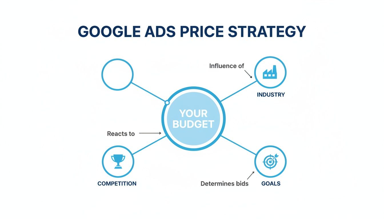 Price of AdWords Strategy and Budget Factors Price of AdWords explained through budget strategy influenced by industry, competition and goals