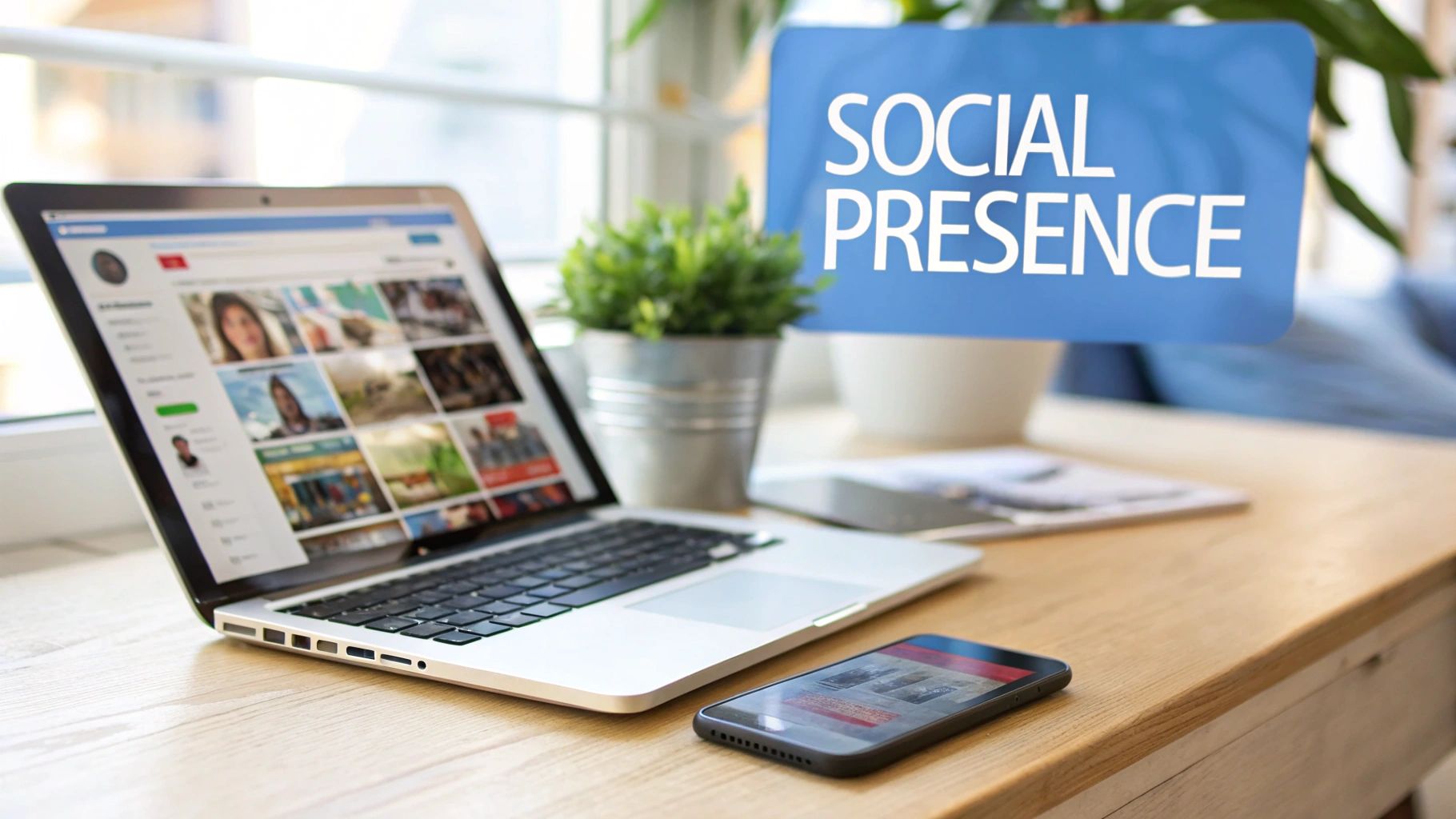 Laptop and smartphone showing social media pages representing strong social presence for Marketing for Small Business Tips