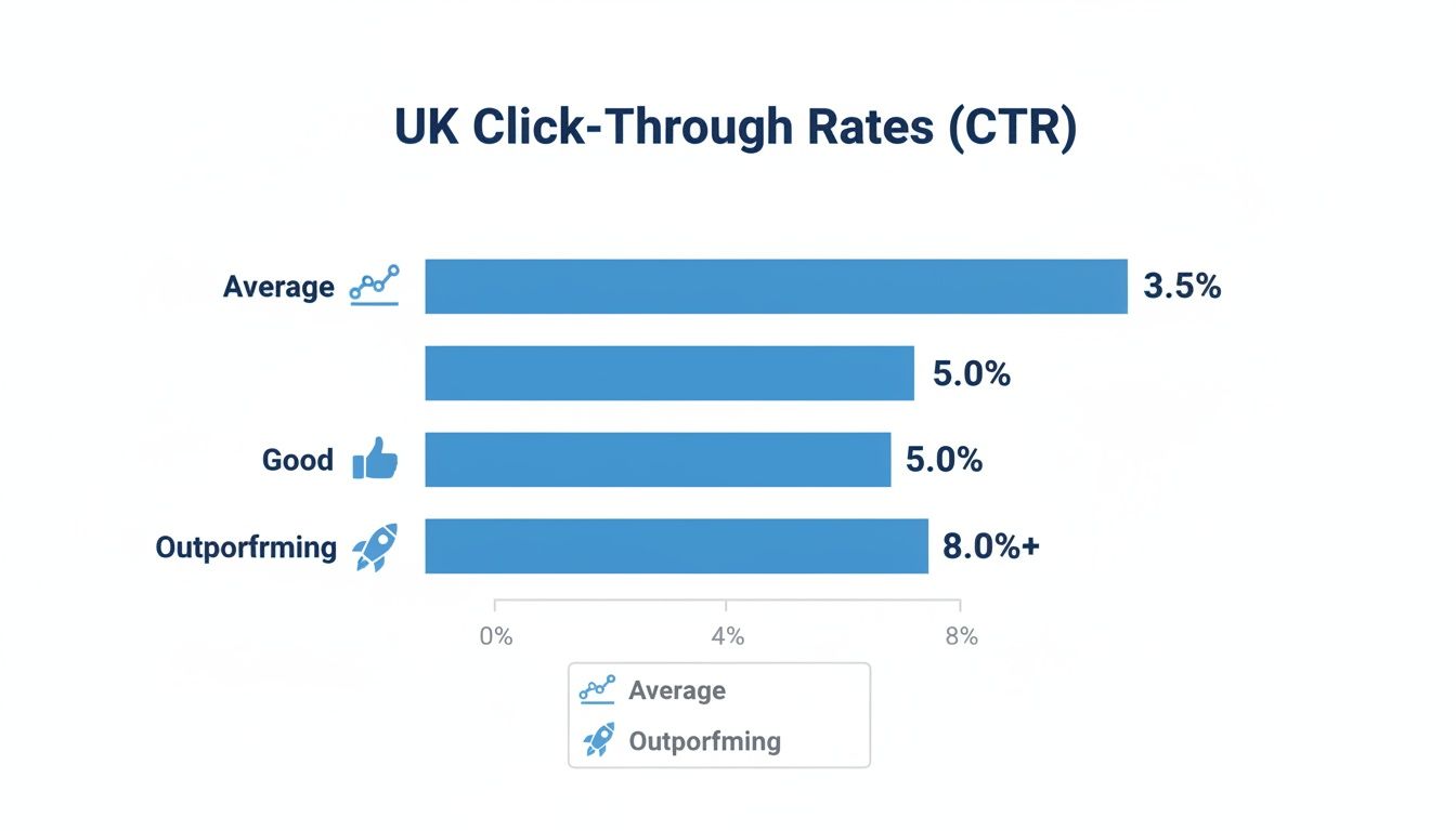 What is Good CTR in the UK for Digital Advertising What is Good CTR showing UK click-through rate benchmarks for average, good and outperforming ads