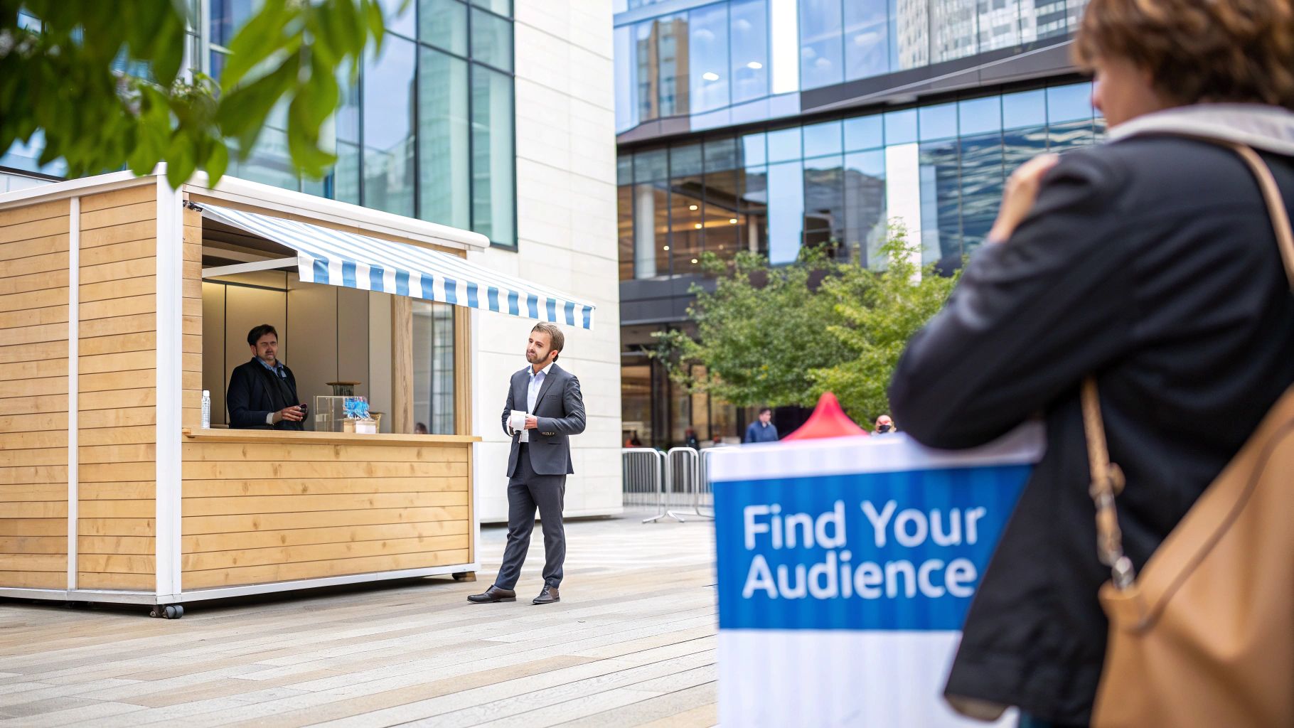 Targeting in Advertising to Find the Right Audience Targeting in Advertising example showing a business presentation designed to find the right audience in a public setting