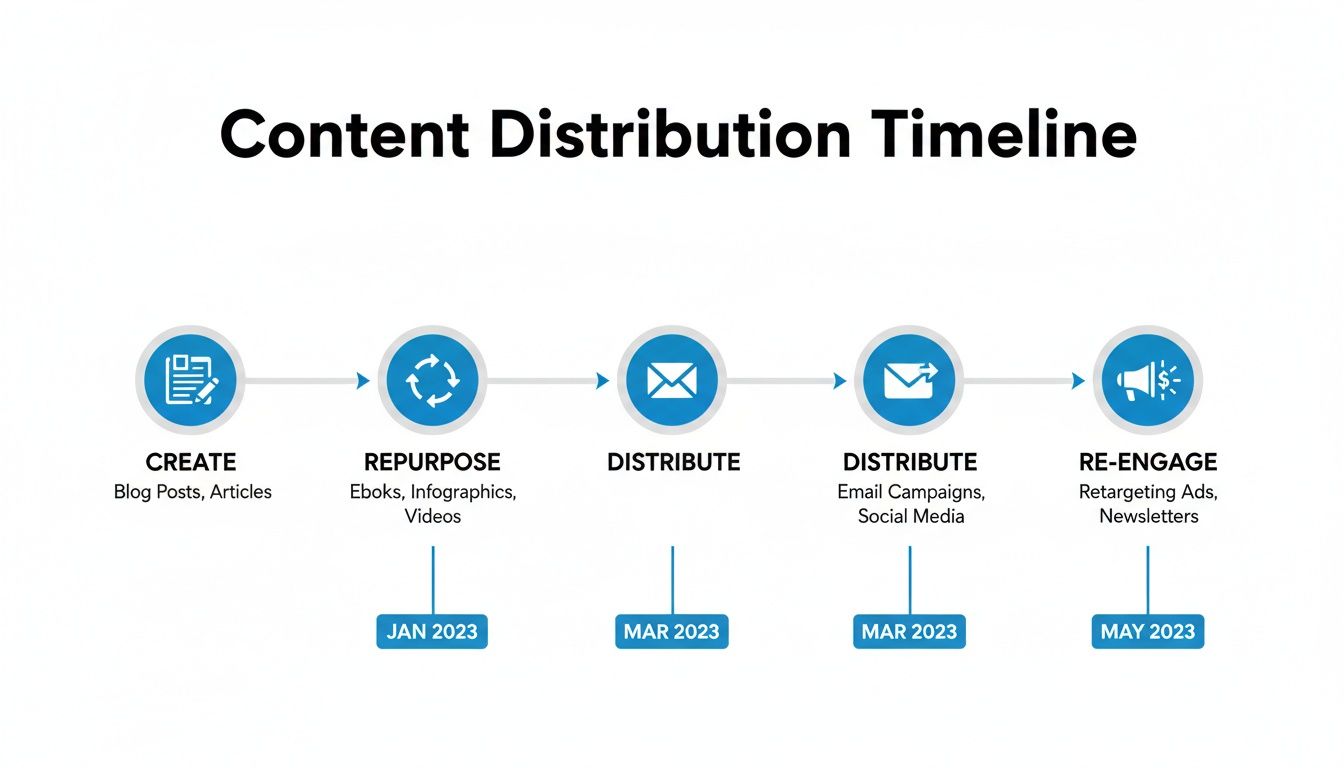 Website Traffic Increase With Strategic Content Distribution Website traffic increase achieved through structured content distribution and re-engagement timelines