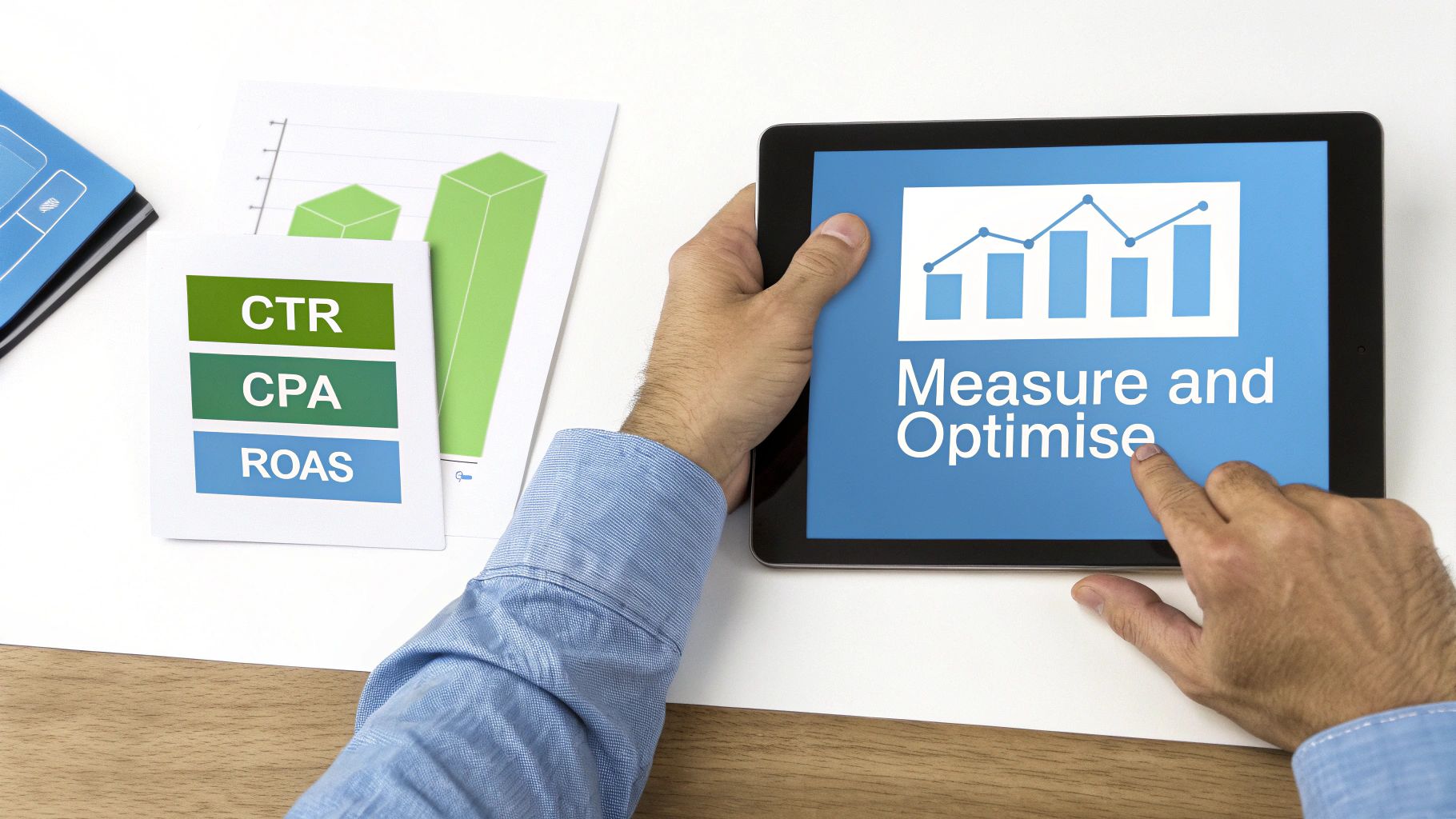 A person analysing graphs and charts on a digital dashboard.