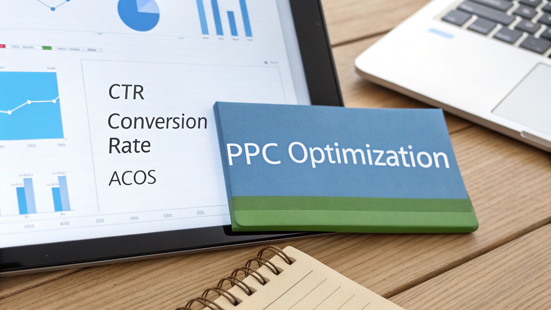 Amazon PPC Advertising Optimisation Dashboard Amazon PPC Advertising optimisation dashboard showing metrics like CTR, conversion rate, and ACOS
