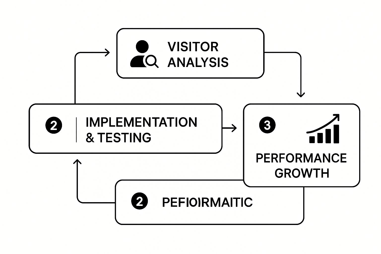 Conversion Optimisation Services process showing visitor analysis, implementation, and performance growth