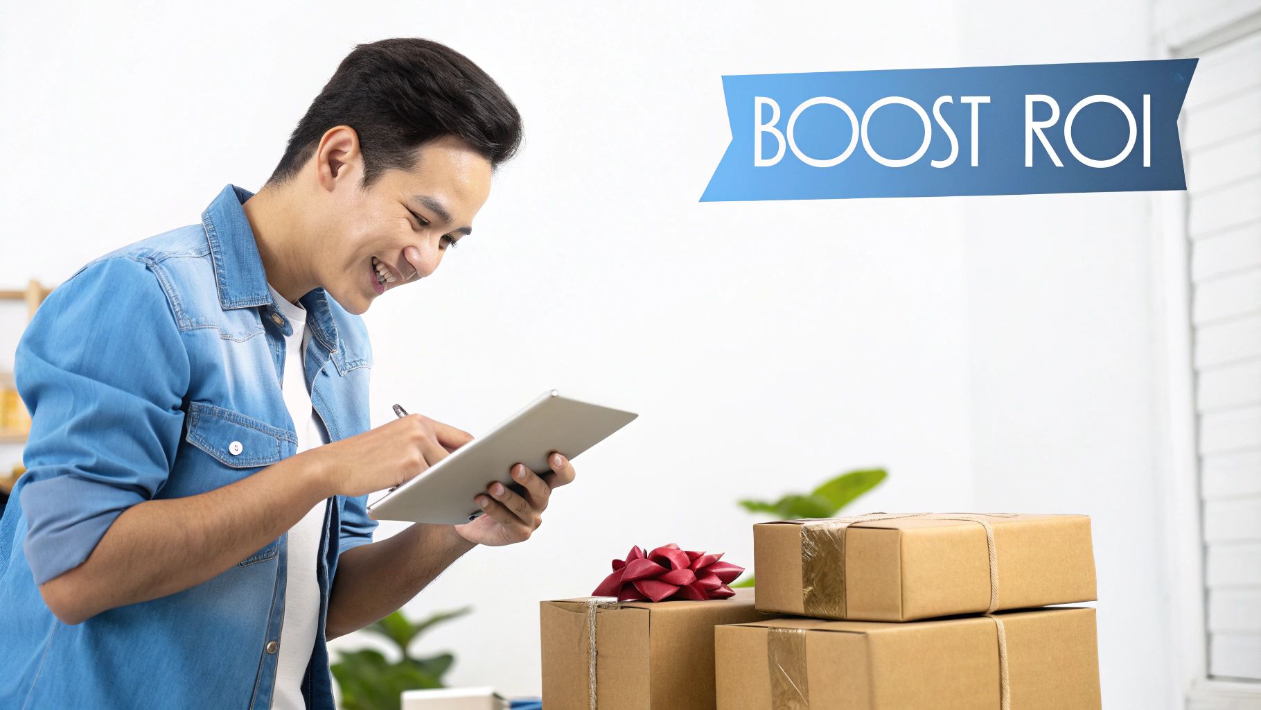 AI Advertising Agency Boost ROI AI Advertising Agency helping boost ROI for e-commerce seller preparing packages