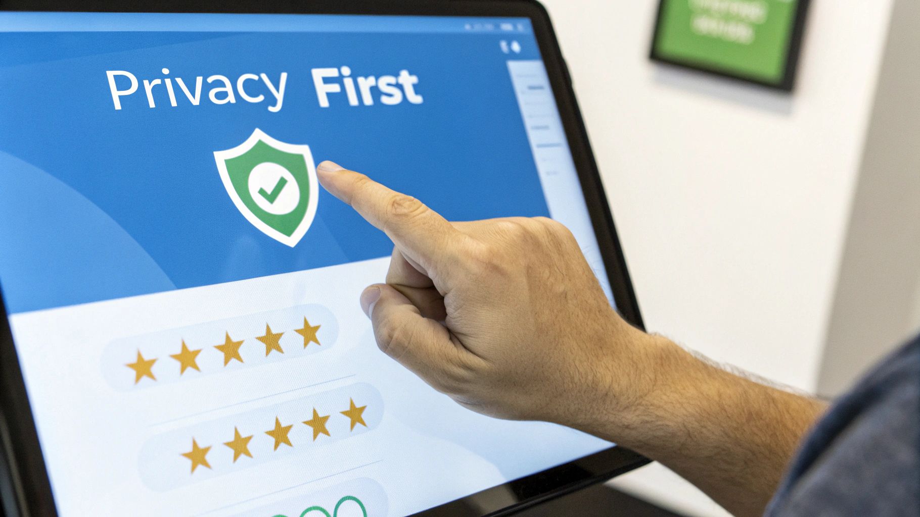 Privacy-First OpenAI Ads Dashboard User selecting a privacy-first option on a digital dashboard related to OpenAI Ads