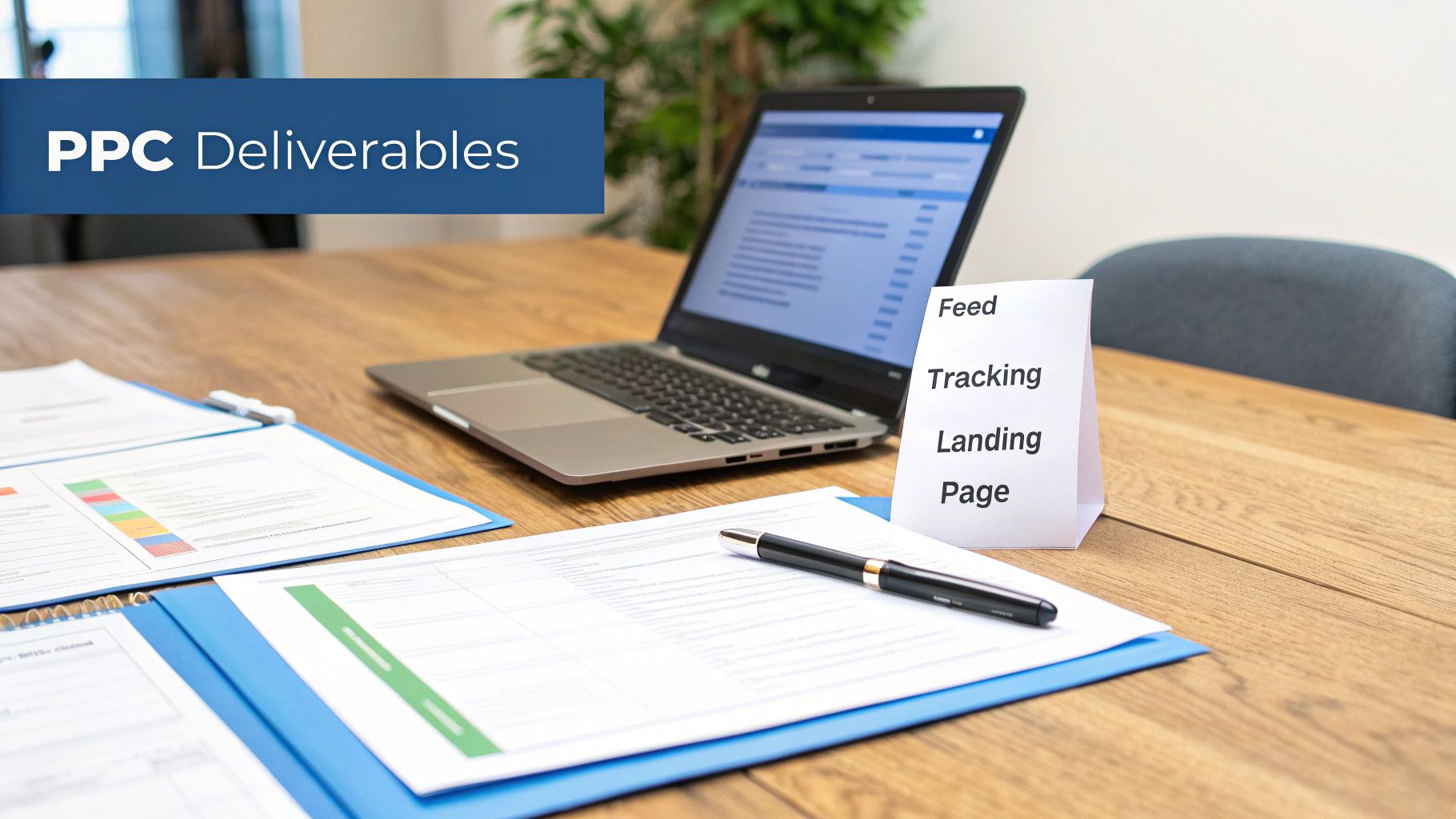 Guide to Ecommerce PPC Services – Core PPC Deliverables Guide to Ecommerce PPC Services showing key PPC deliverables including feeds, tracking and landing page optimisation