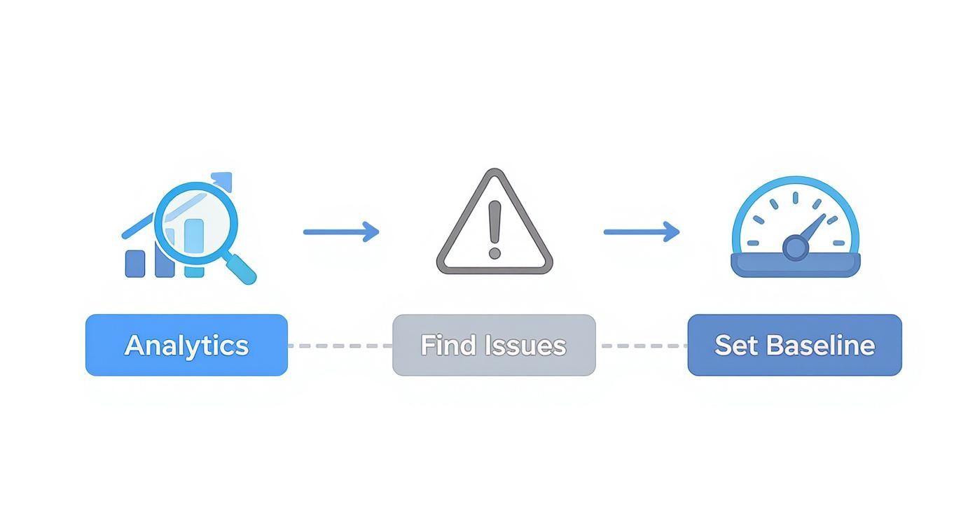 Analytics and Baseline for Improving Ecommerce Conversion Rates Analytics process showing how data helps in Improving Ecommerce Conversion Rates