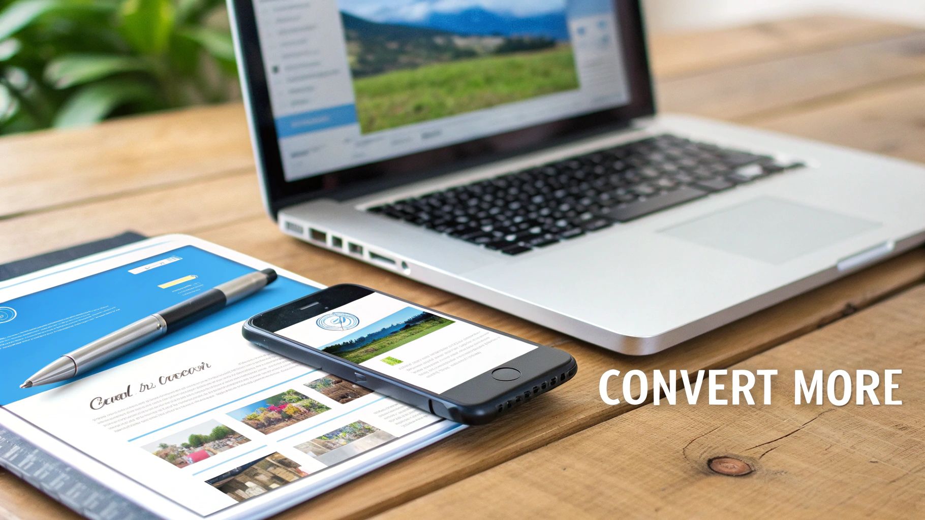 D2C PPC workspace with digital devices showcasing creative assets to increase conversions