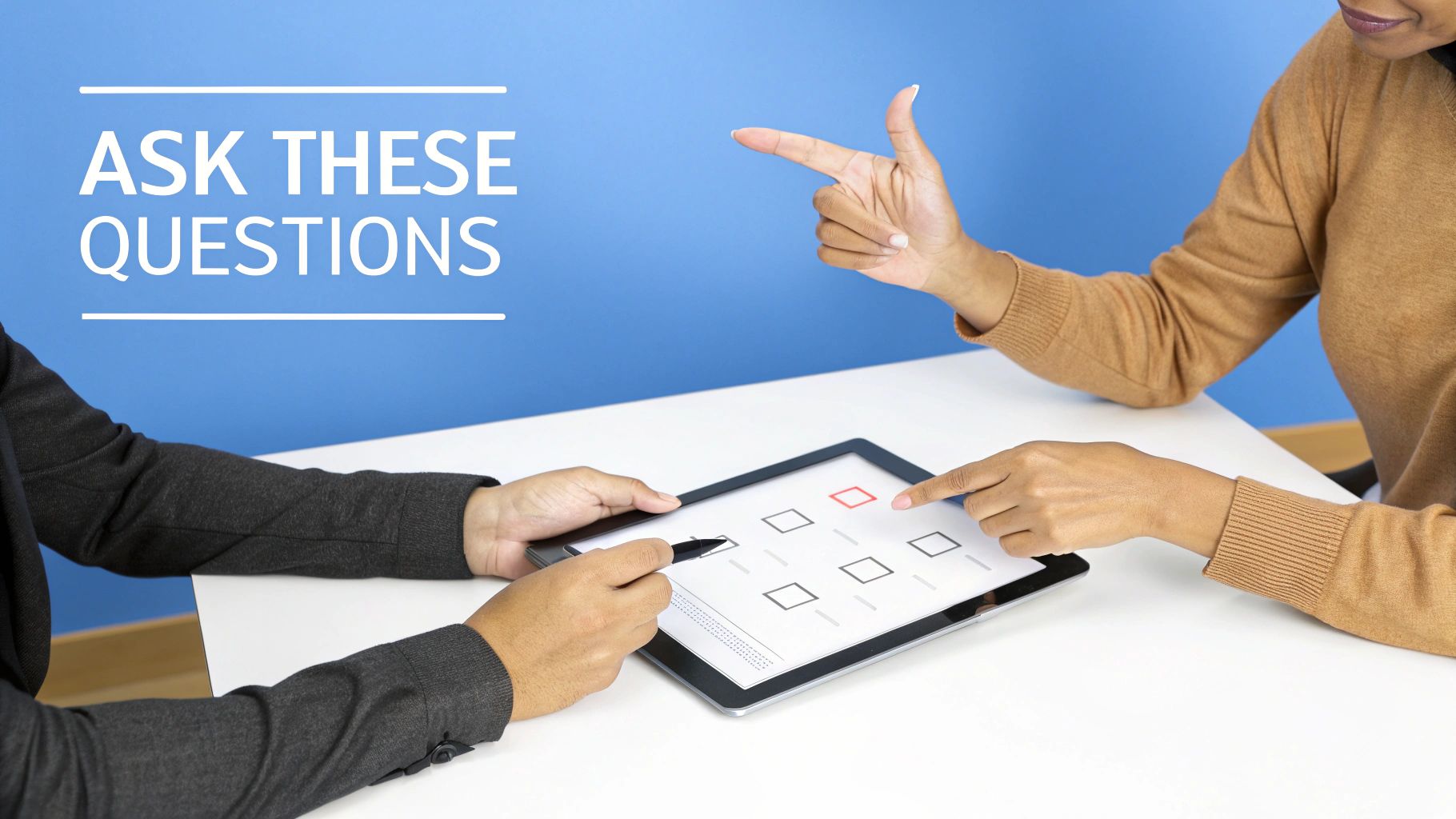 Performance Marketing Companies Evaluation Questions Business consultation discussing key questions for Performance Marketing Companies