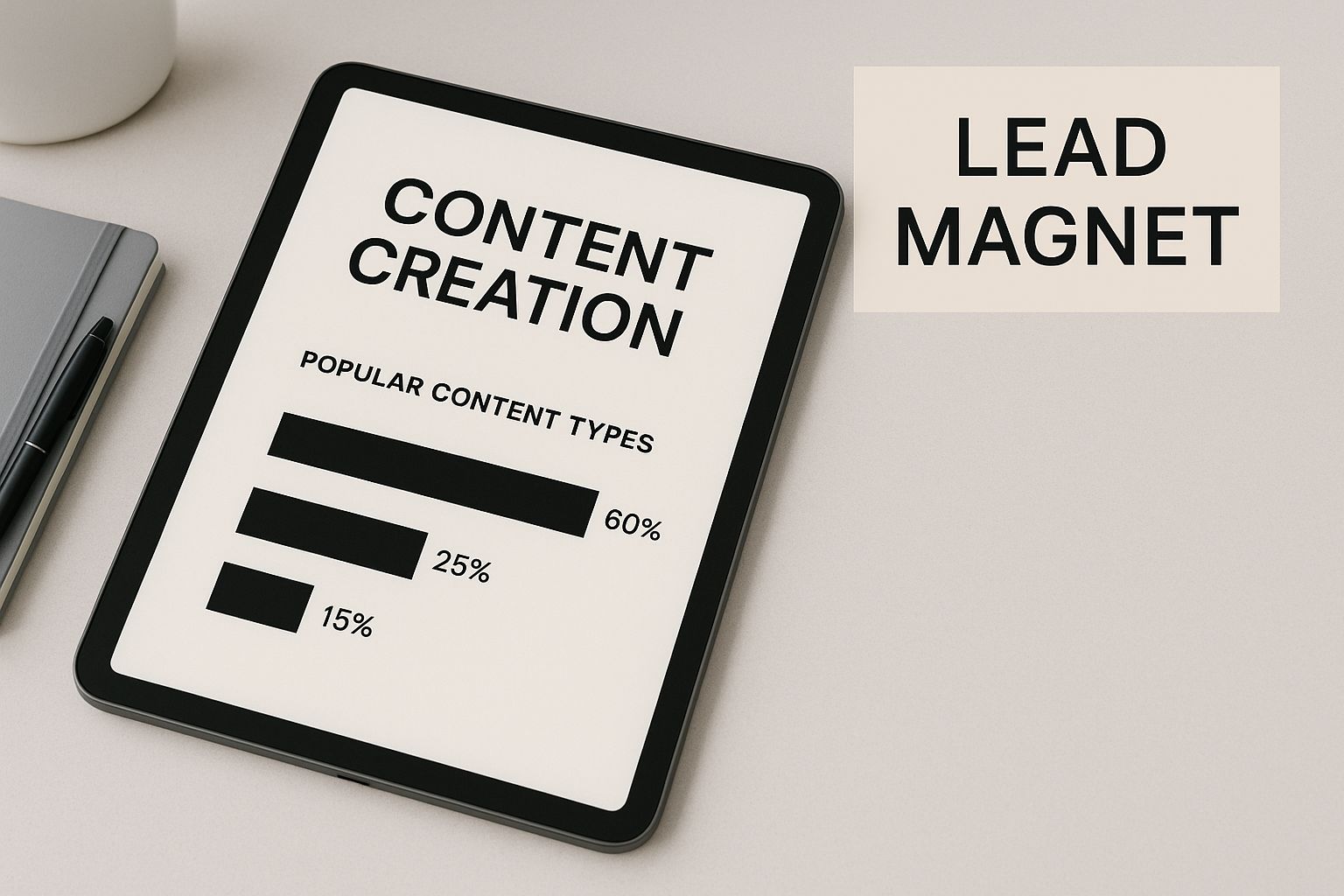 Content Creation Types for Effective Lead Acquisition Strategy Tablet displaying content creation statistics as part of a lead acquisition strategy