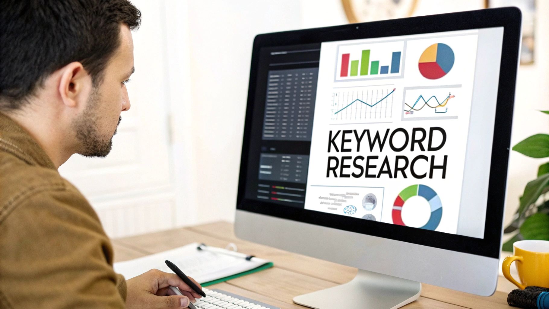 PPC for Ecommerce UK – Effective Keyword Research PPC for Ecommerce UK keyword research strategy with charts and analytics on screen
