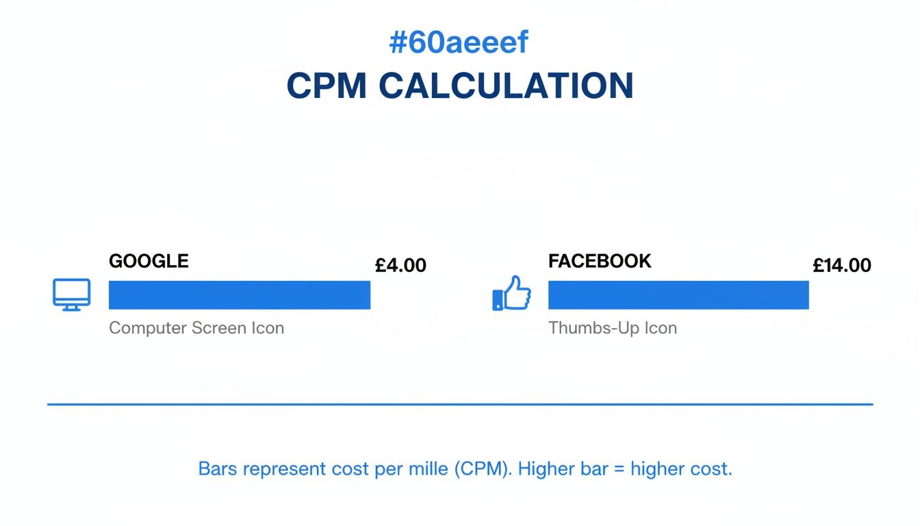 Mastering CPM with a Cost Per Impression Example with CPM calculation breakdown Mastering CPM with a Cost Per Impression Example comparing CPM costs across advertising platforms