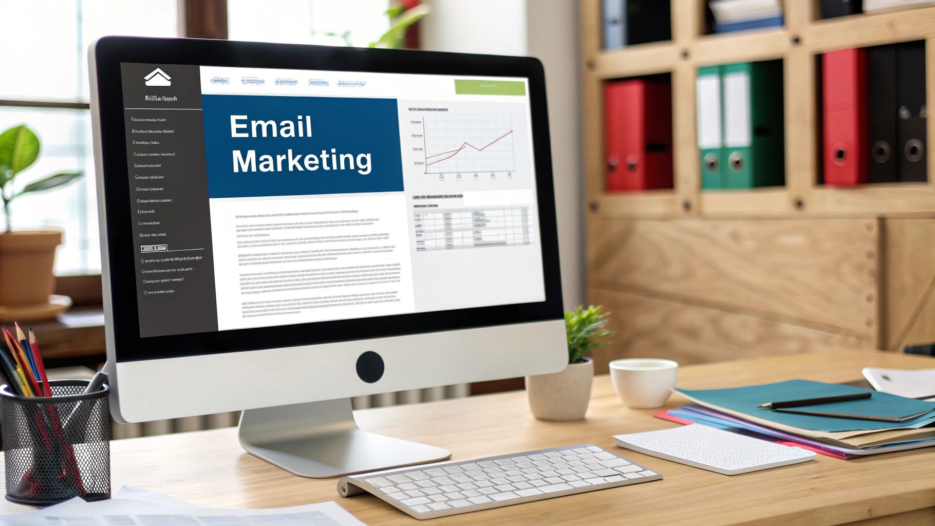Email Marketing Strategy to Increase Website Traffic Email marketing dashboard on desktop screen showcasing how to increase traffic to your website through newsletters and campaigns.