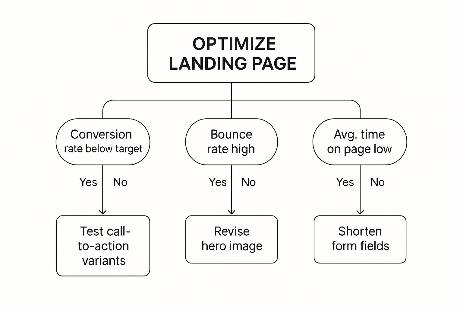 How to Optimise Your Lead Generation Landing Page for Better Results Optimisation flowchart for improving a Lead Generation Landing Page