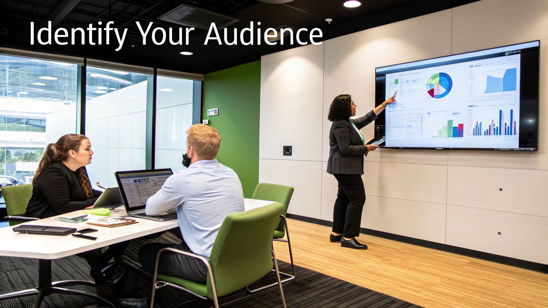 Audience Targeting Presentation in Office Audience Targeting strategy presentation in a modern office setting