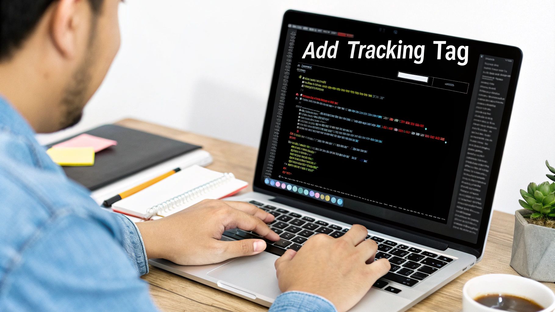 Developer adding a Google Ads Conversion Tracking tag in website code